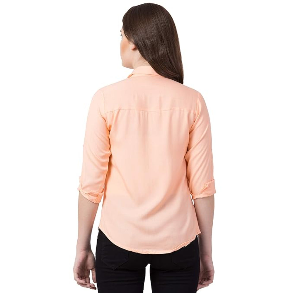 Women Long Sleeves Cotton Peach Shirt