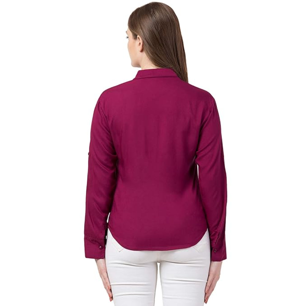 Women Long Sleeves Cotton Wine Shirt
