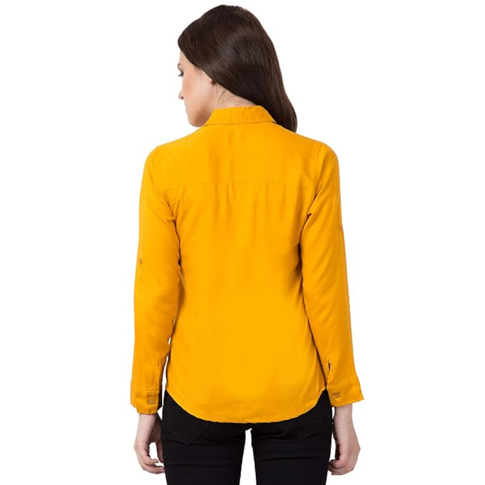 Women Long Sleeves Cotton Yellow Shirt