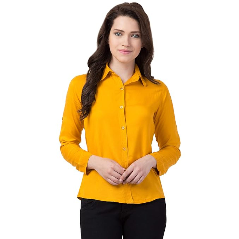 Women Long Sleeves Cotton Yellow Shirt
