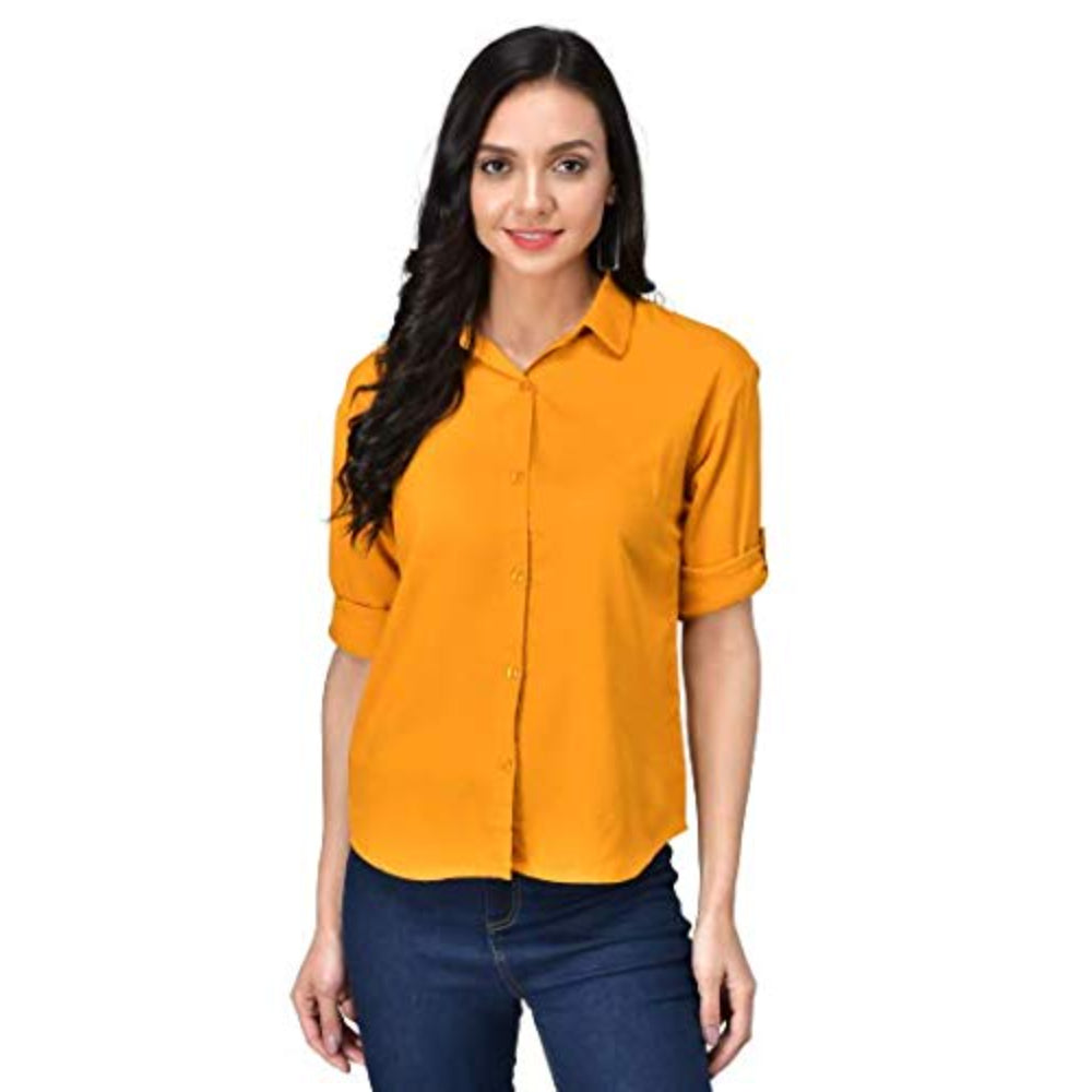 Women Long Sleeves Cotton Mustard Yellow Shirt