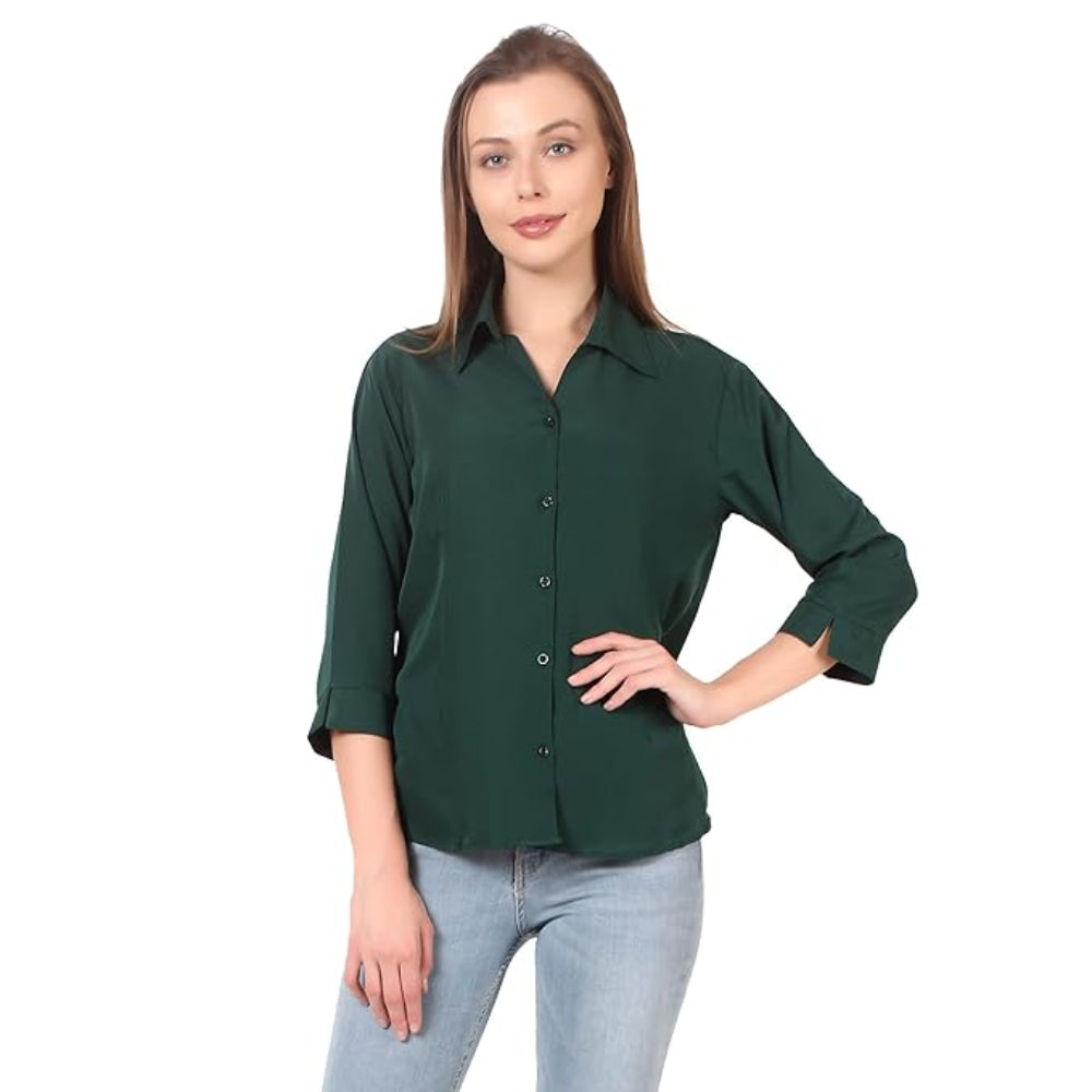Women Formal Cotton Olive Green Shirt