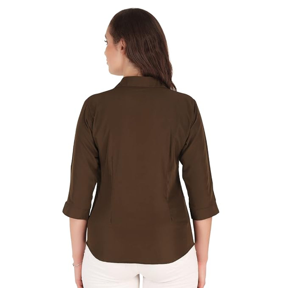 Women Formal Cotton Dark Mehandi Shirt