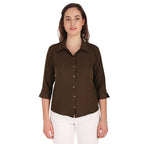 Women Formal Cotton Dark Mehandi Shirt