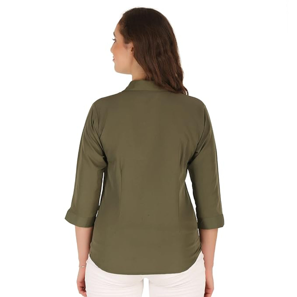 Women Formal Cotton Light Olive Green Shirt