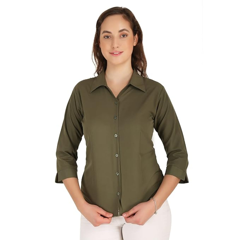 Women Formal Cotton Light Olive Green Shirt