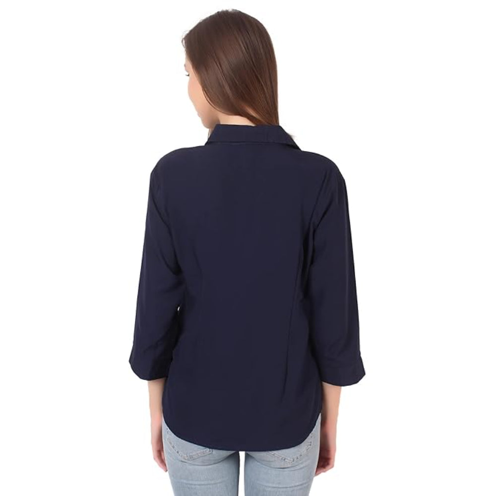 Women Formal Cotton Navy Blue Shirt