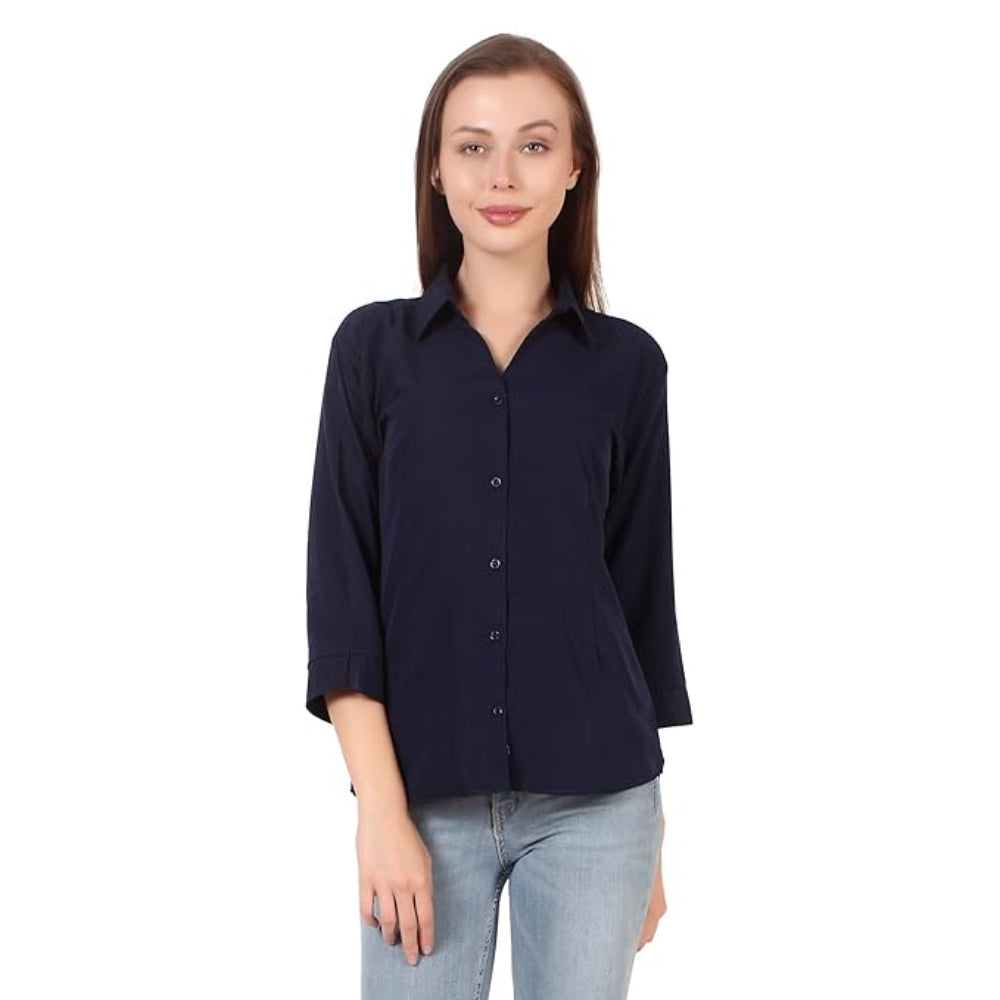 Women Formal Cotton Navy Blue Shirt