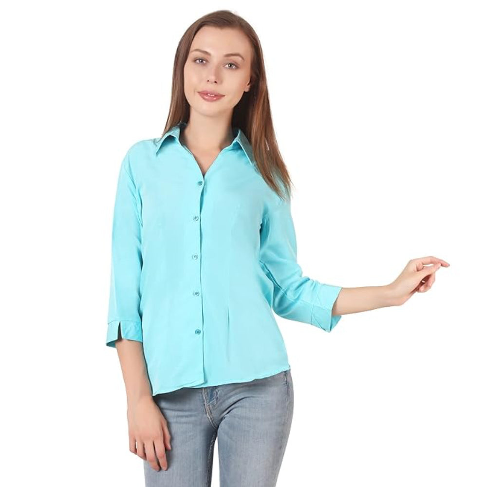 Women Formal Cotton Sea Green Shirt