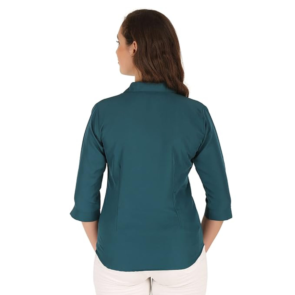 Women Formal Cotton Teal Blue Shirt