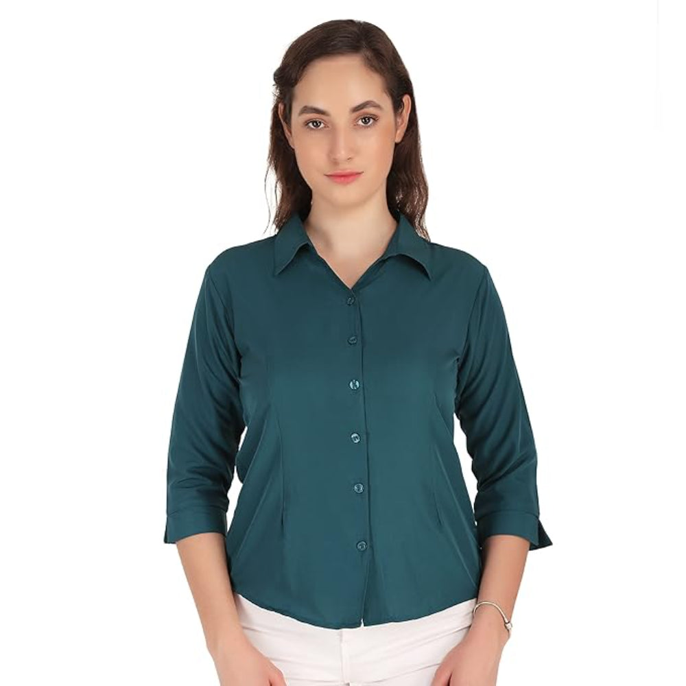 Women Formal Cotton Teal Blue Shirt