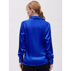 Women Formal Solid Satin Blue Shirt