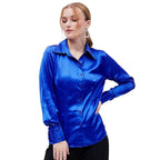 Women Formal Solid Satin Blue Shirt