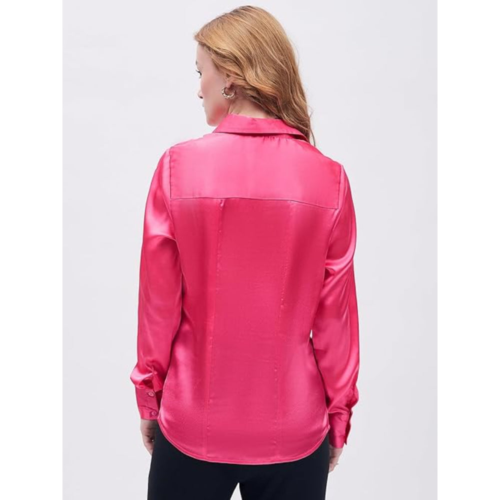 Women Formal Solid Satin Dark Pink Shirt