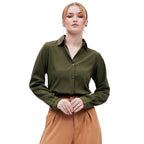 Women Formal Solid Satin Green Shirt