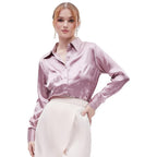 Women Formal Solid Satin Purple Shirt
