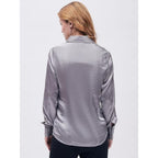 Women Formal Solid Satin Silver Shirt