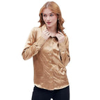 Women Formal Solid Satin Golden Shirt