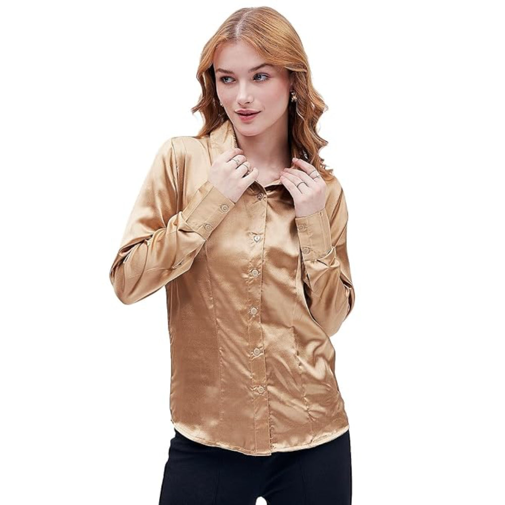 Women Formal Solid Satin Golden Shirt