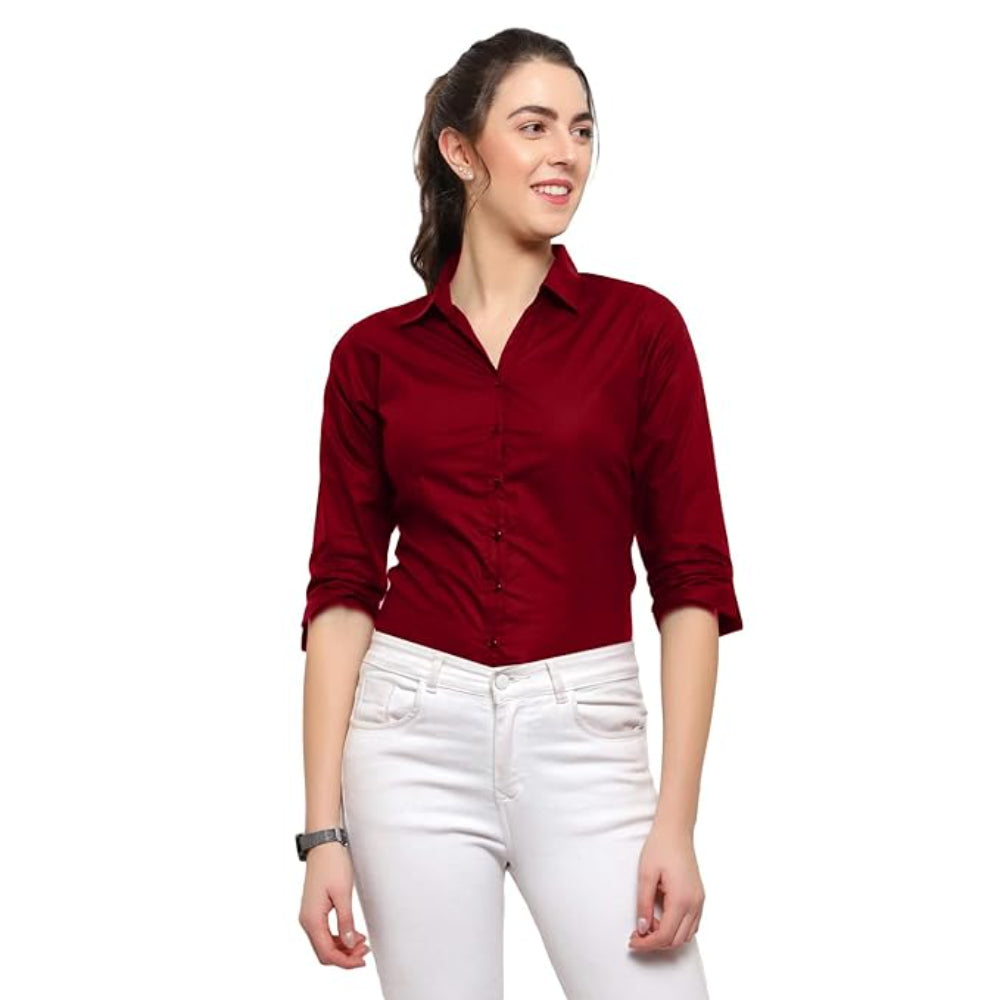 Women Regular Fit Maroon Shirt