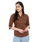 Women Regular Fit Brown Shirt