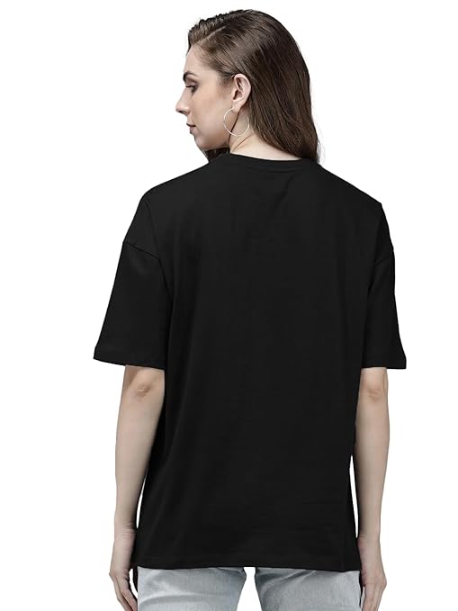 Women Oversized Half Sleeve Black Tshirt