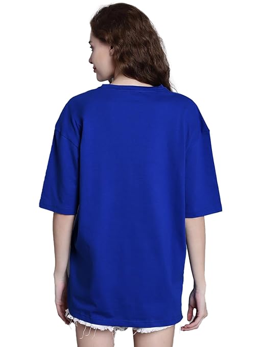 Women Oversized Half Sleeve Blue Tshirt