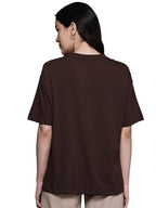 Women Oversized Half Sleeve Brown Tshirt