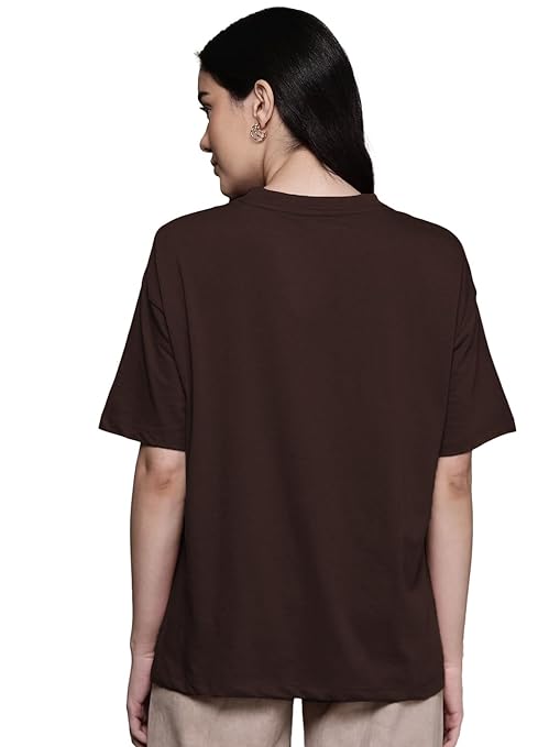 Women Oversized Half Sleeve Brown Tshirt