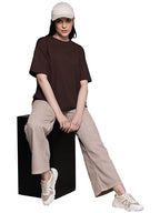 Women Oversized Half Sleeve Brown Tshirt