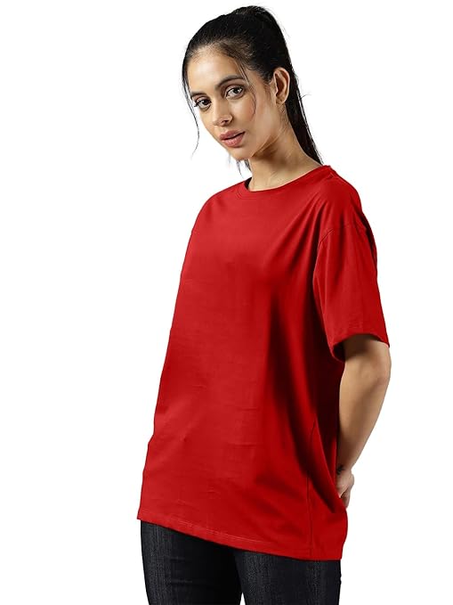 Women Oversized Half Sleeve Red Tshirt