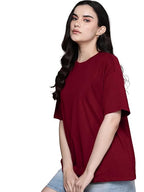 Women Oversized Half Sleeve Maroon Tshirt