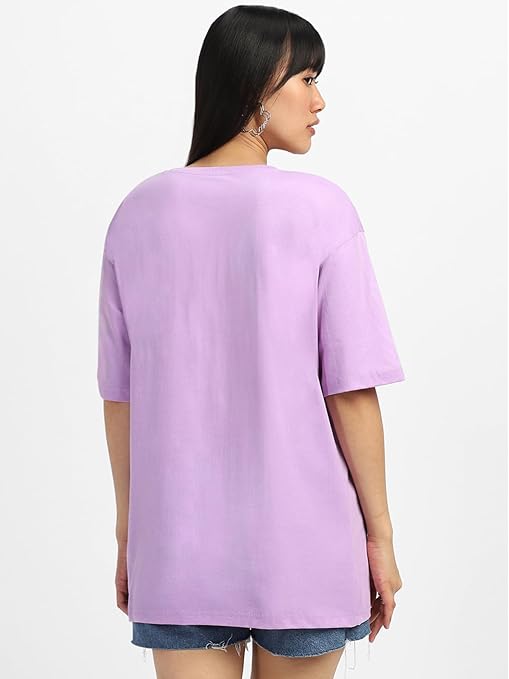 Pure Cotton Women Half Sleeve Purple T-Shirt