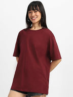 Pure Cotton Women Half Sleeve Maroon T-Shirt