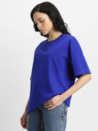 Pure Cotton Women Half Sleeve Royal Blue T-Shirt