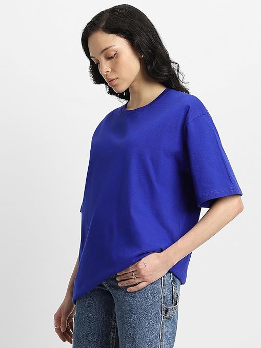 Pure Cotton Women Half Sleeve Royal Blue T-Shirt