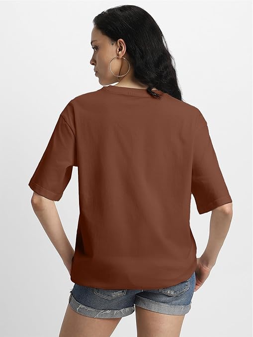 Pure Cotton Women Half Sleeve Brown T-Shirt