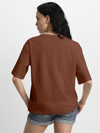 Pure Cotton Women Half Sleeve Brown T-Shirt